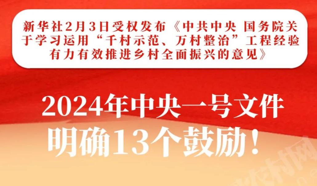 2024年中央一號文件明確13個鼓勵！
