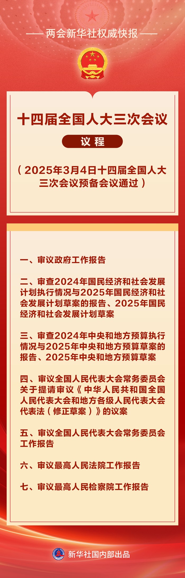 十四屆全國人大三次會議議程定了！
